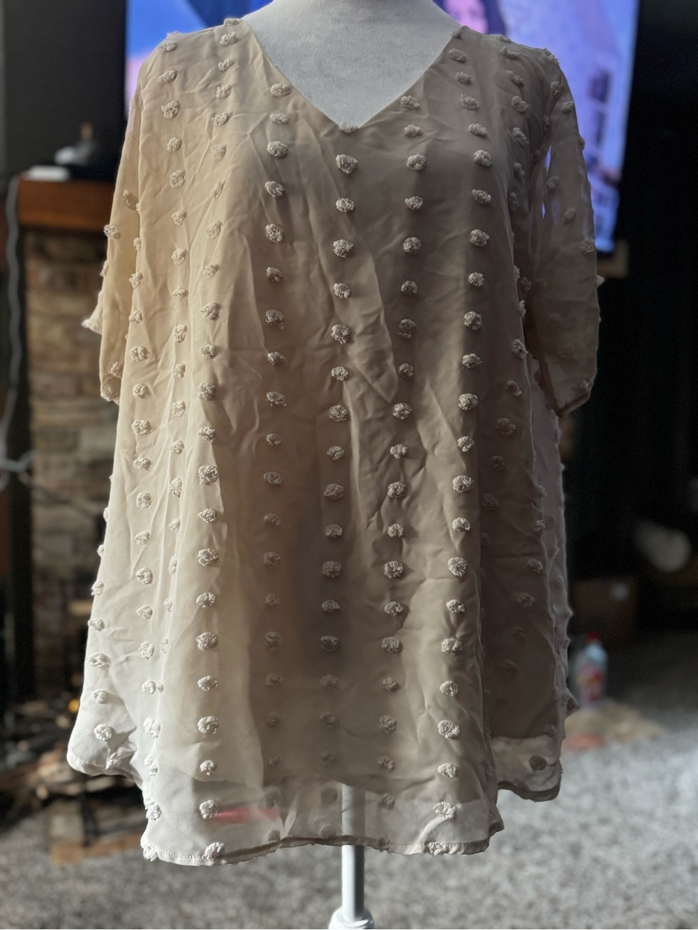 Zenana Outfitters Cream Swiss Dot V-Neck Tunic